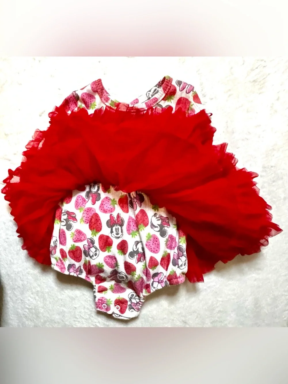 Disney Baby Minnie Mouse Strawberry Red Tulle Tutu 12month Onesie